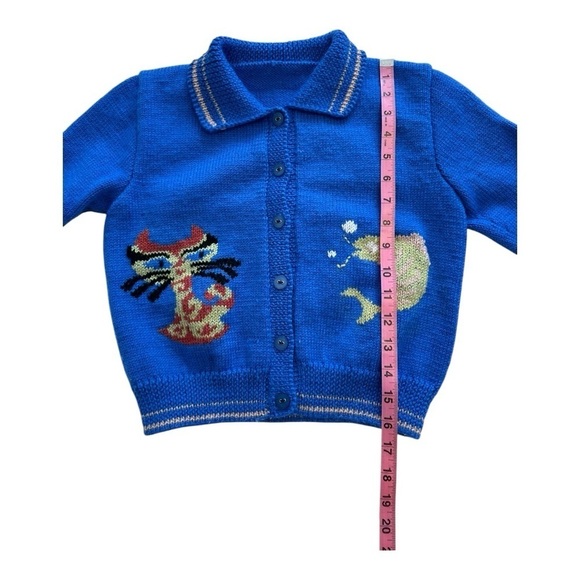 Handmade Cardigan Children’s Sweater Long Sleeves Button Front Knit Blue Size 3 - Picture 6 of 8